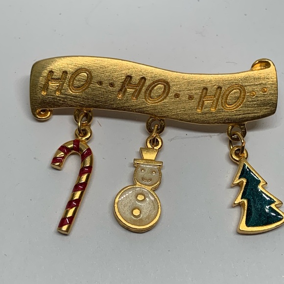 VTG Oops A Daisy Christmas Gold Tone Bar Pin Brooch With Charms - Picture 2 of 5